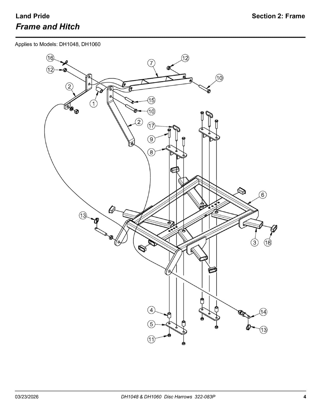 LAND PRIDE DH10 Series Disc Harrows Parts Manual 2026 - WIRE BOUND - COVERS