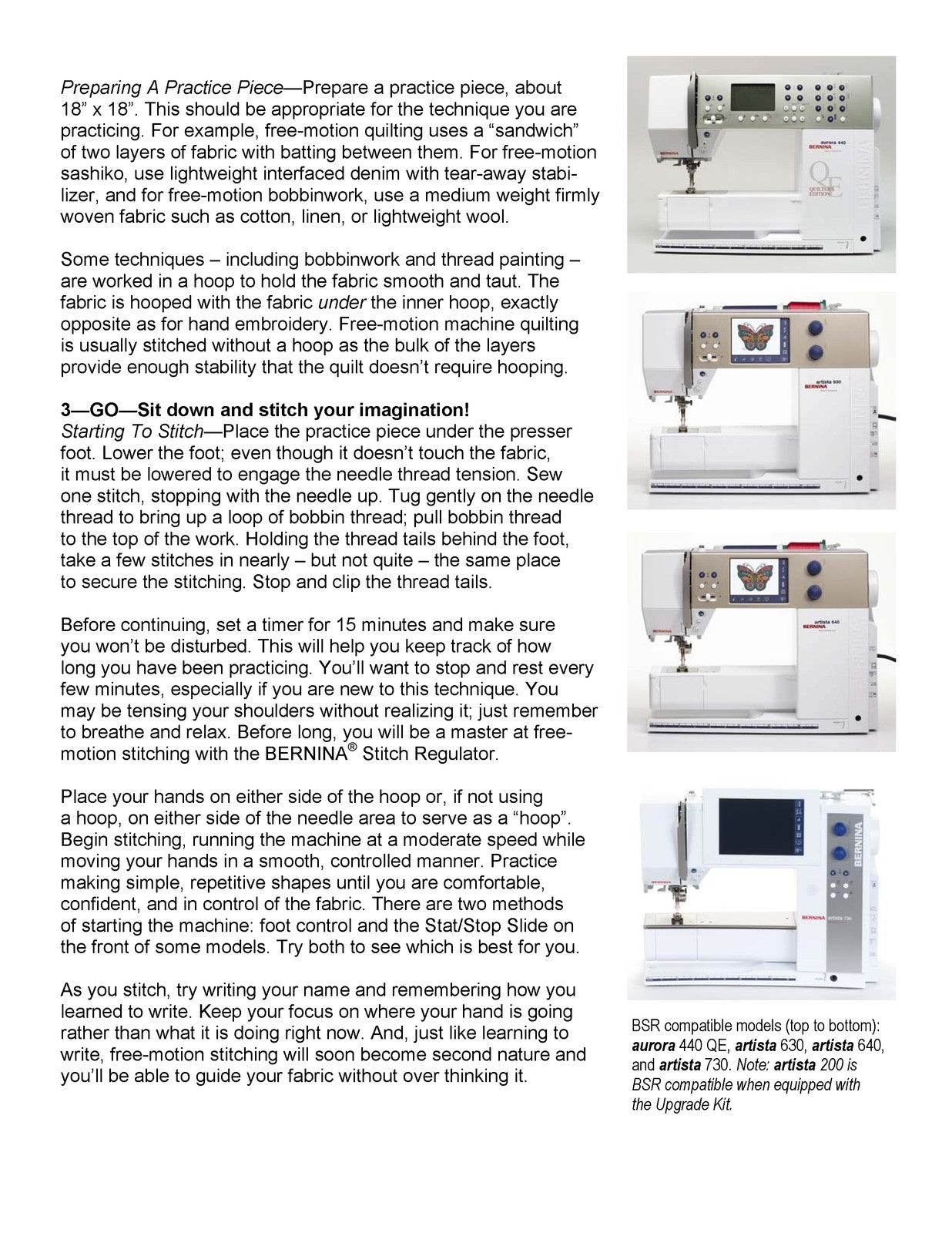 BERNINA Stitch Regulator BSR Freedom Stitching Techniques Manual - WIRE BOUND