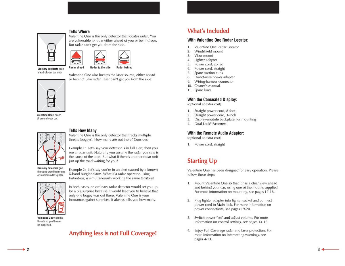 VALENTINE ONE Radar Locator Owners Manual - BOUND - COVERS - XL FOLDOUT PAGES