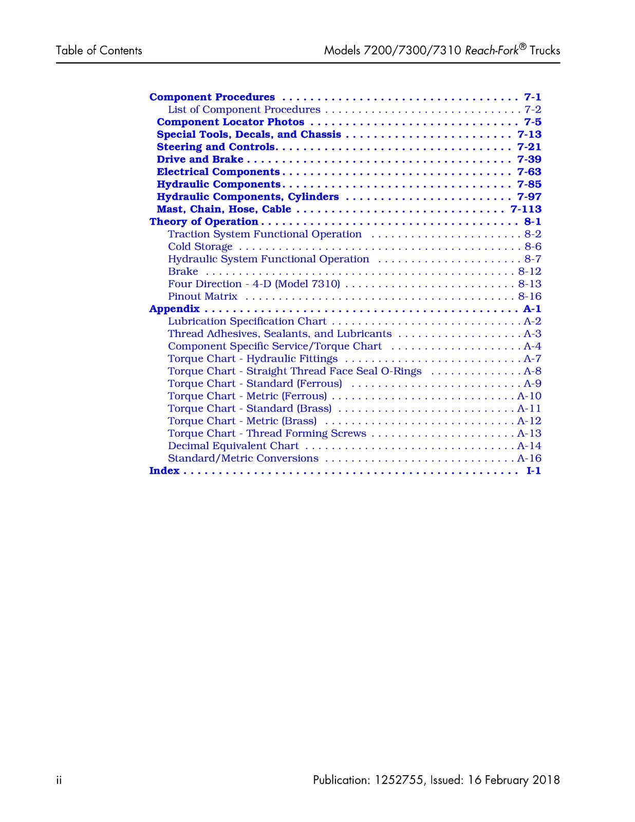 RAYMOND 7200 7300 7310 Reach-Fork Truck Maintenance Manual 2018, FOLDOUTS