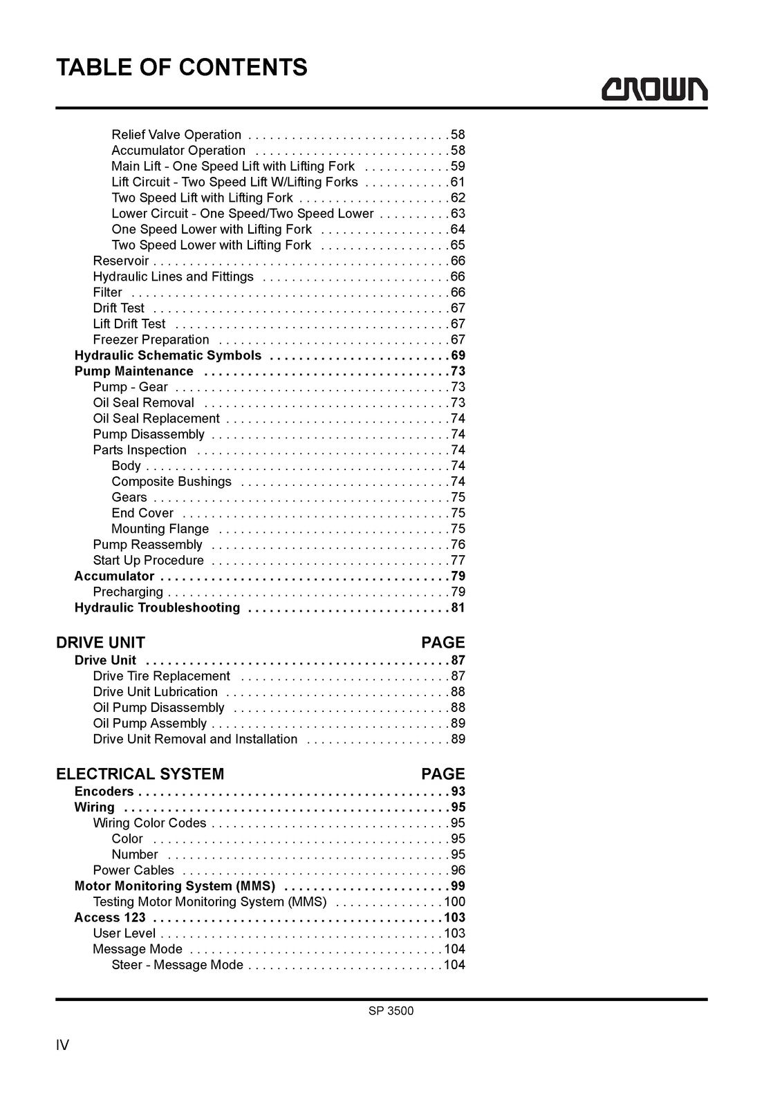 CROWN SP 3500 Series Maintenance Manual - STEEL WIRE BOUND - PROTECTIVE COVERS