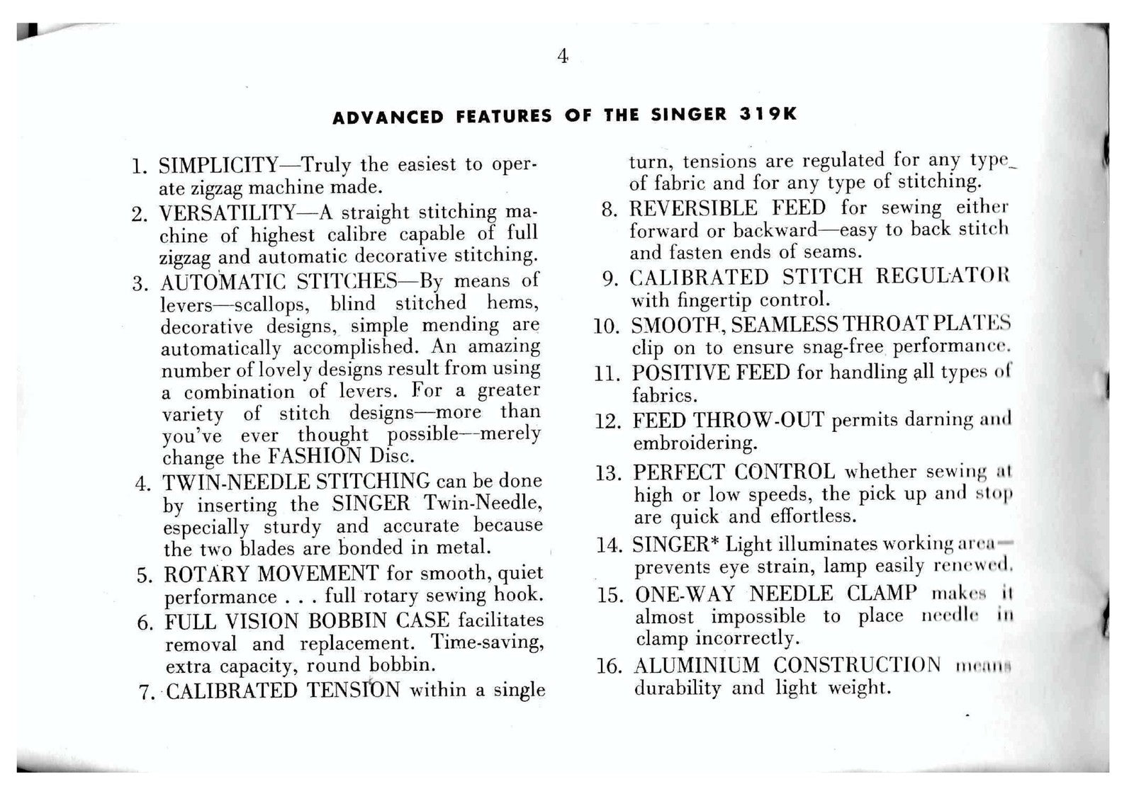 SINGER 319K2 Sewing Machine Instruction Manual 1956 - WIRE BOUND - TOUGH COVERS