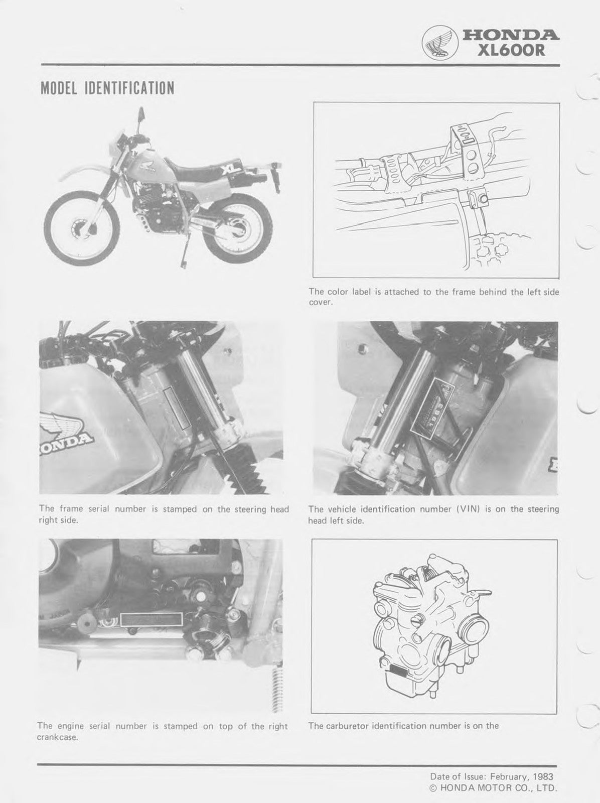 HONDA XL600R Motorcycle Workshop Manual 1983-1984 - WIRE BOUND - TOUGH COVERS