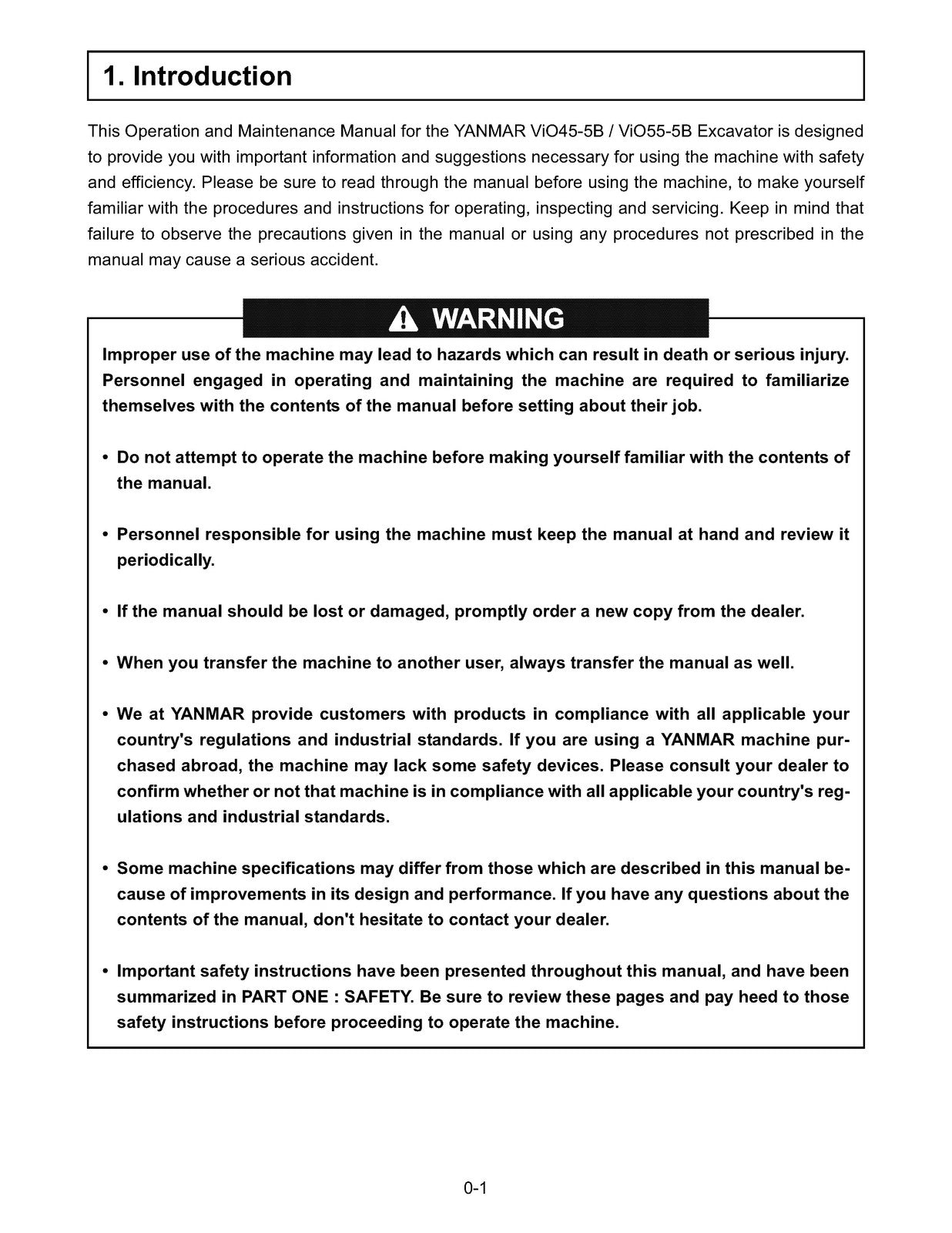 YANMAR ViO45-5B ViO55-5B Excavator Operation Maintenance Manual - WIRE BOUND