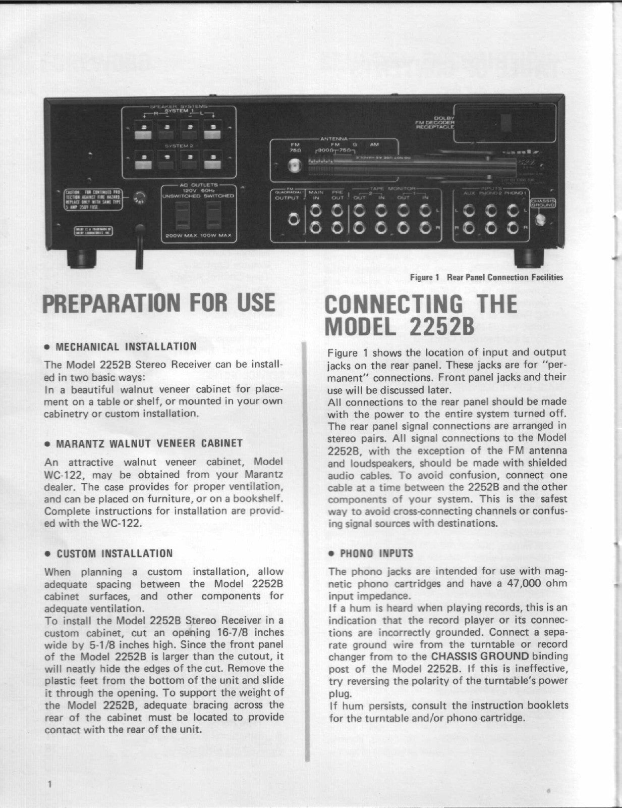 MARANTZ 2252B Stereophonic Receiver Handbook Of Instructions Manual - WIRE BOUND