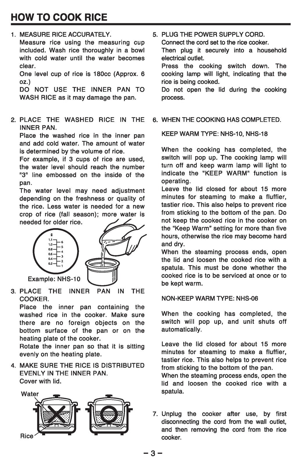 ZOJIRUSHI NHS-06 10 18 Automatic Rice Cooker Operating Instructions Manual