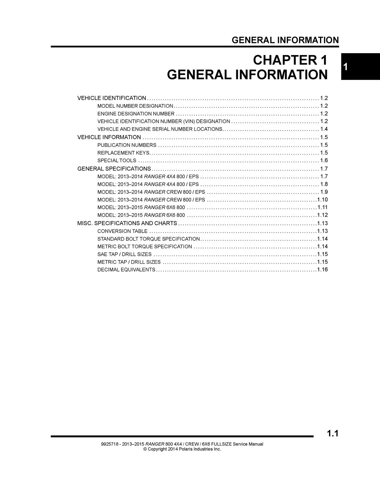 POLARIS Ranger 800 4X4 Crew 6X6 Service Manual 2013-2015, FOLDOUTS