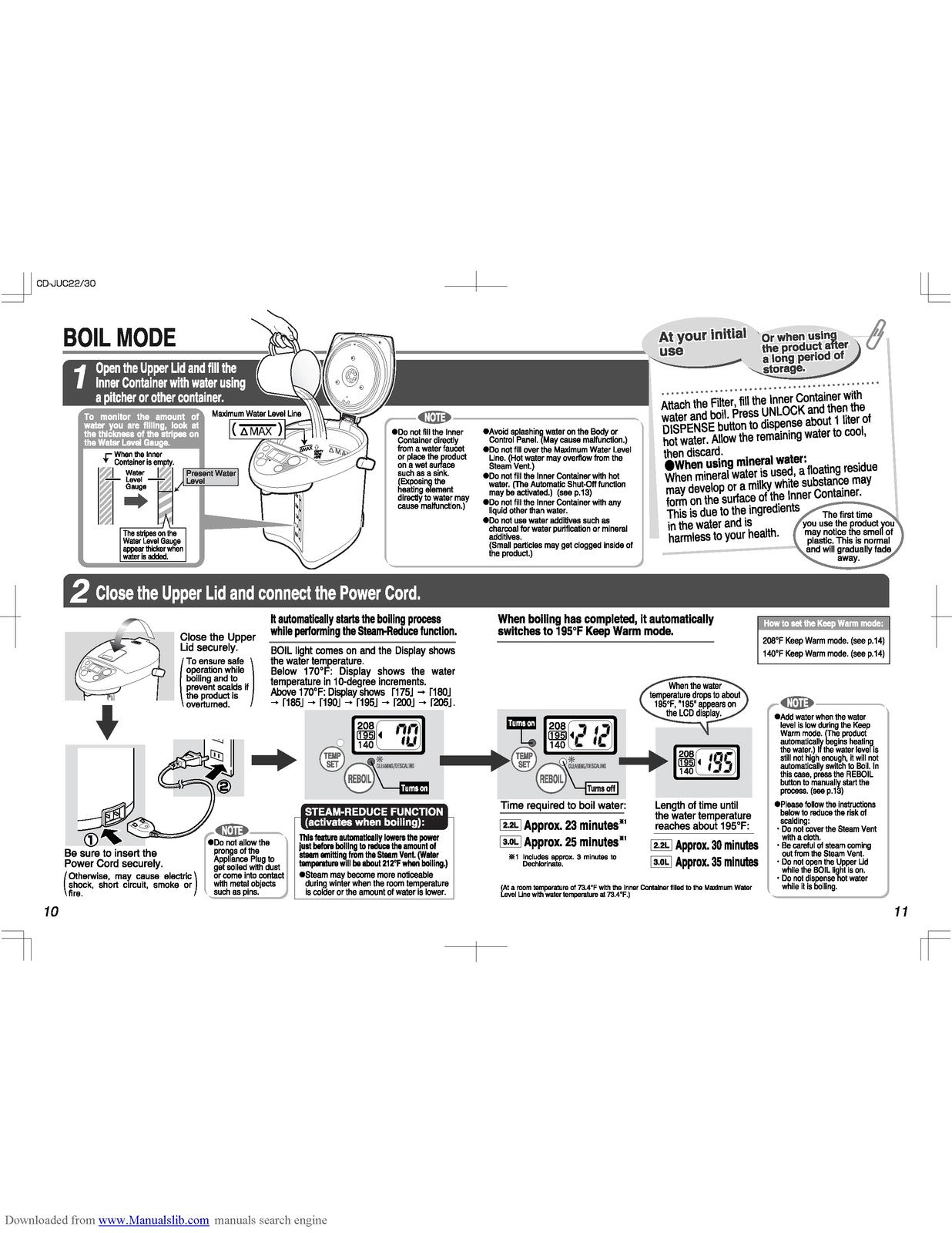 ZOJIRUSHI CD-JUC22 CD-JUC30 Operating Instructions Manual - WIRE BOUND - COVERS