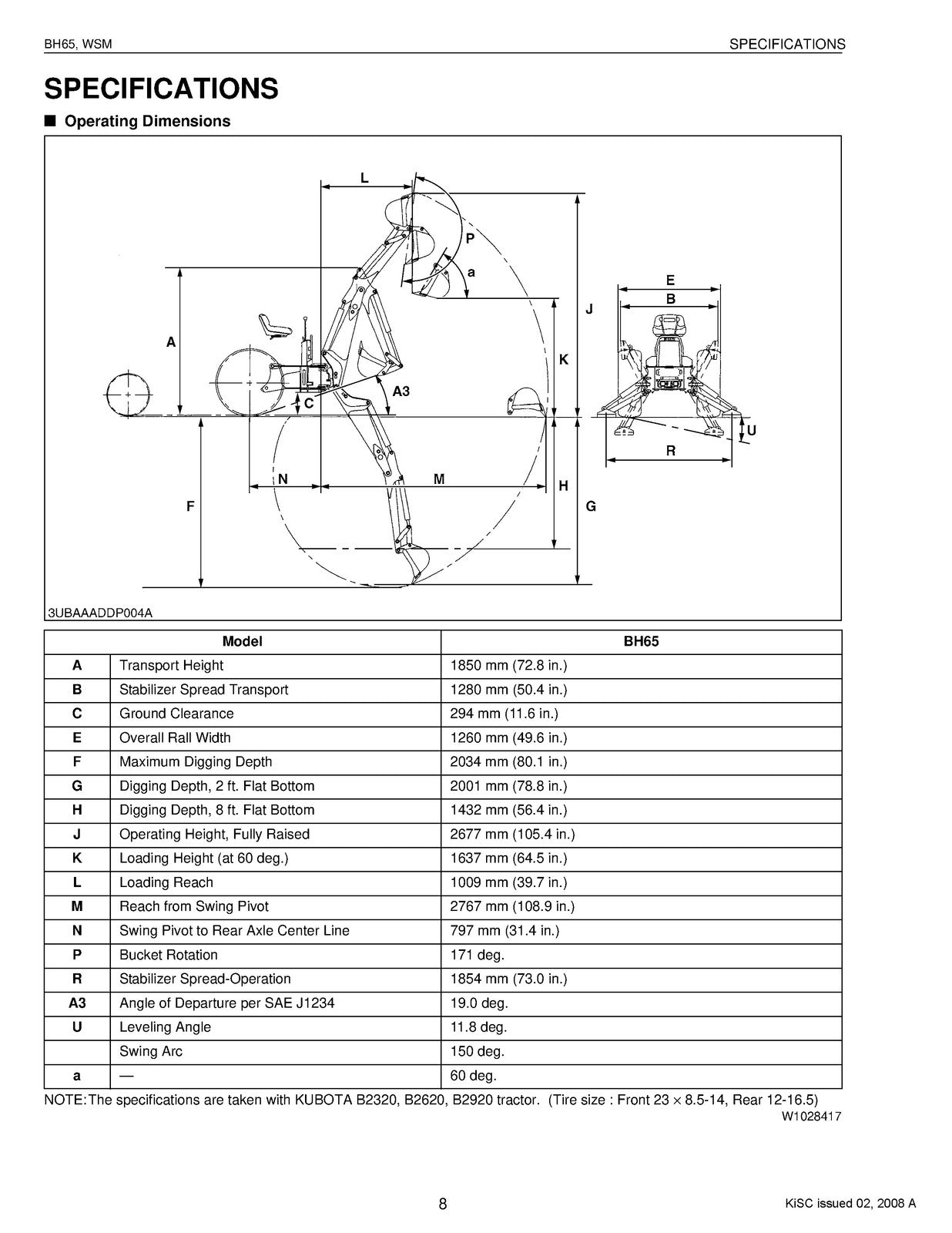 KUBOTA BH65 Backhoe Workshop Manual 2008 - STEEL WIRE BOUND - PROTECTIVE COVERS