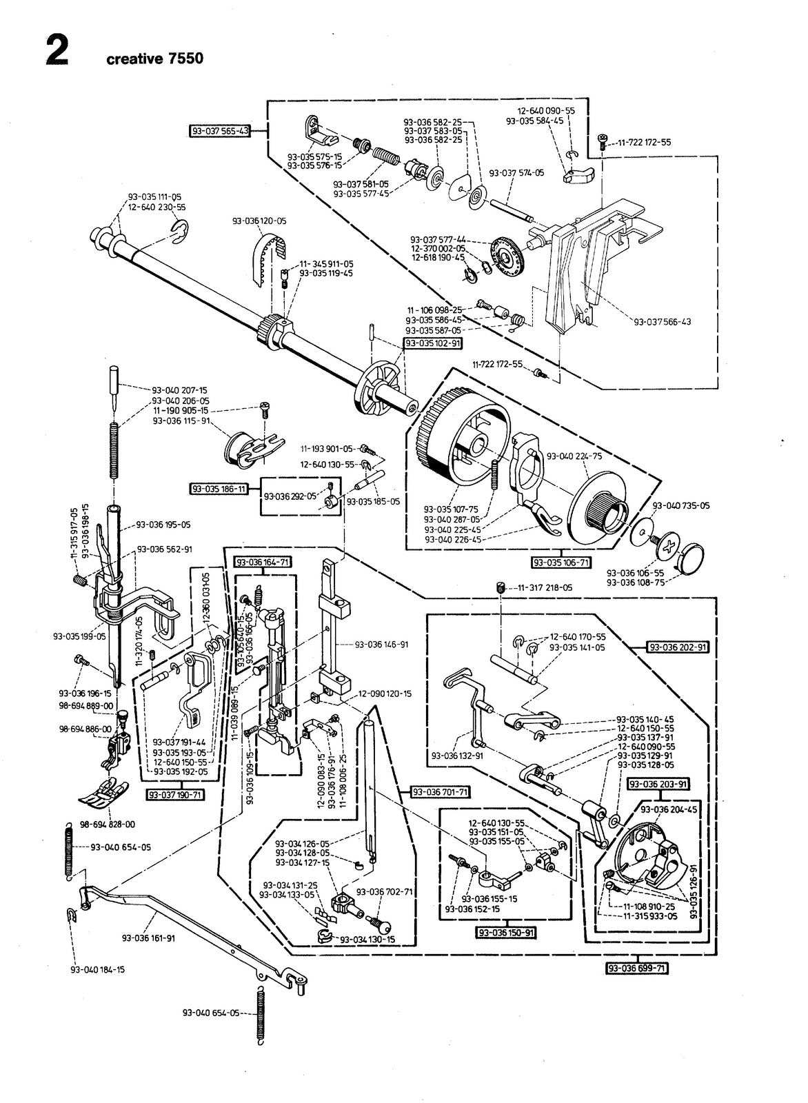 PFAFF Creative 7550 Illustrated Parts List Manual 1994 - WIRE BOUND - COVERS