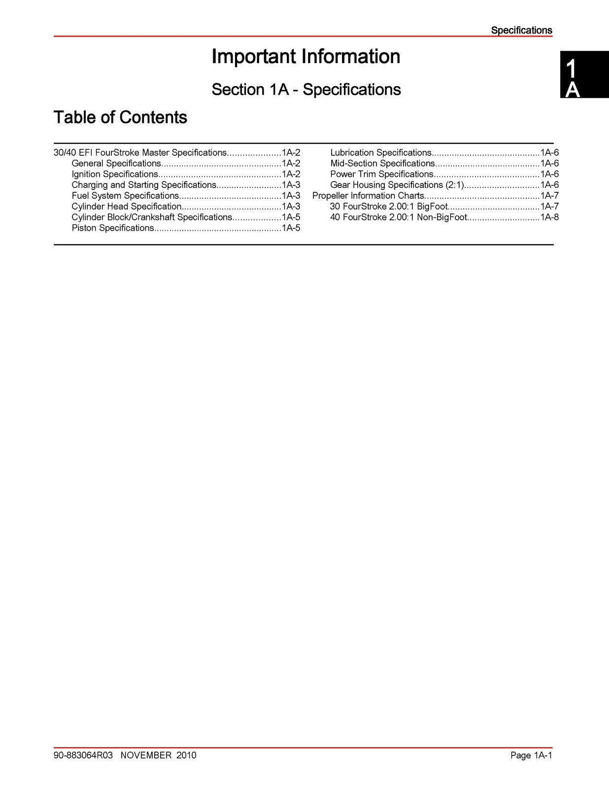 MERCURY 40 30 BigFoot EFI FourStroke 3 Service Manual 2010 SN 1C104334 Up
