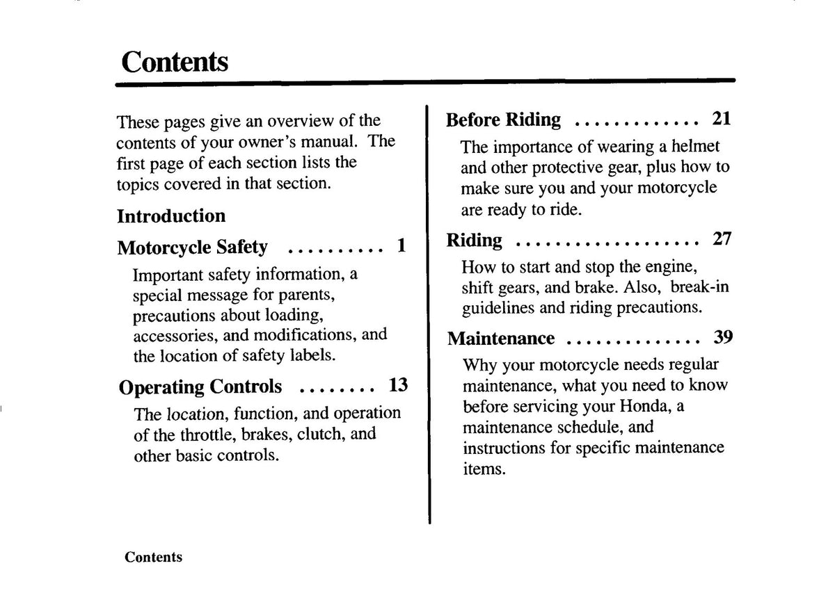 HONDA XR100R Owners Manual 1995 - STEEL WIRE BOUND - PROTECTIVE COVERS