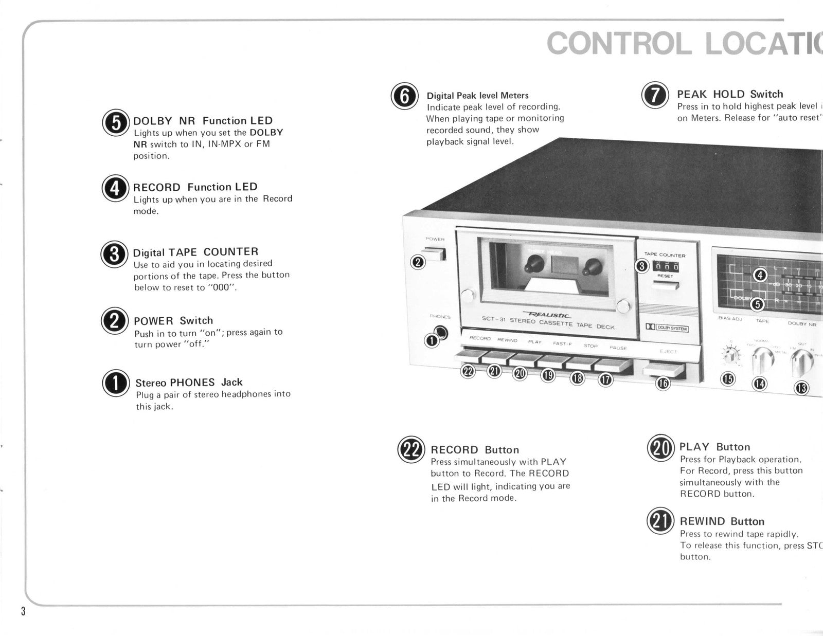REALISTIC SCT-31 Stereo Cassette Tape Deck Owners Manual - WIRE BOUND - COVERS