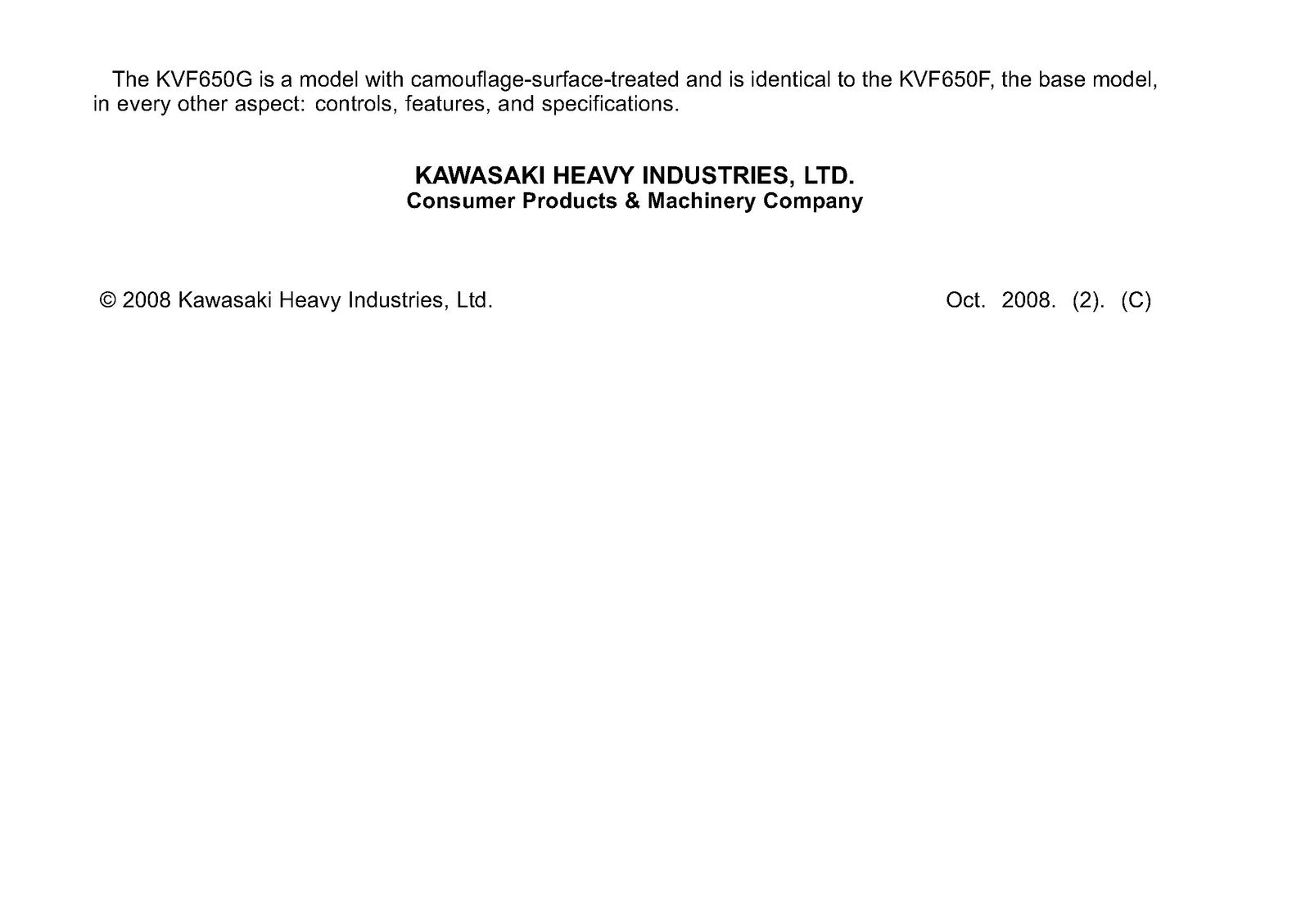 KAWASAKI Brute Force 650 4x4i Owners Manual 2009 - WIRE BOUND - TOUGH COVERS