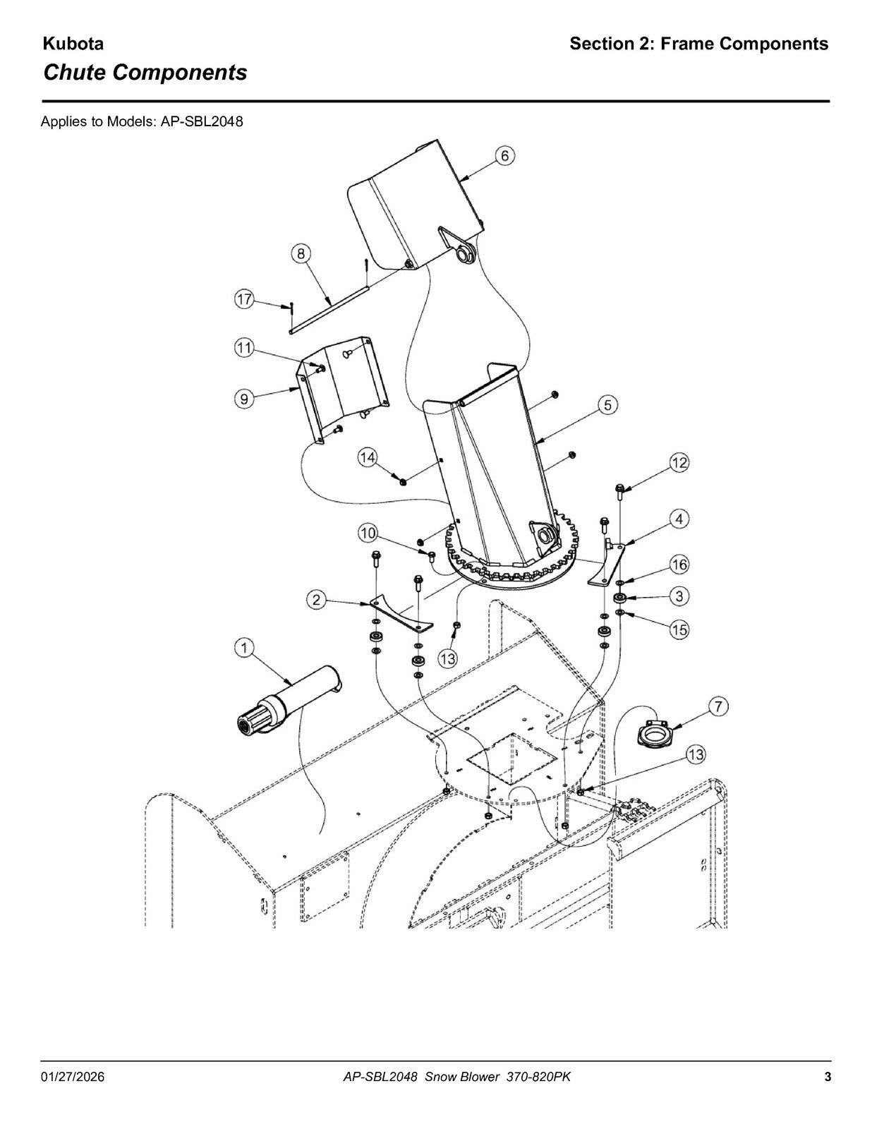 LAND PRIDE SBL20 Series Snow Blowers Parts Manual 2026 - WIRE BOUND - COVERS