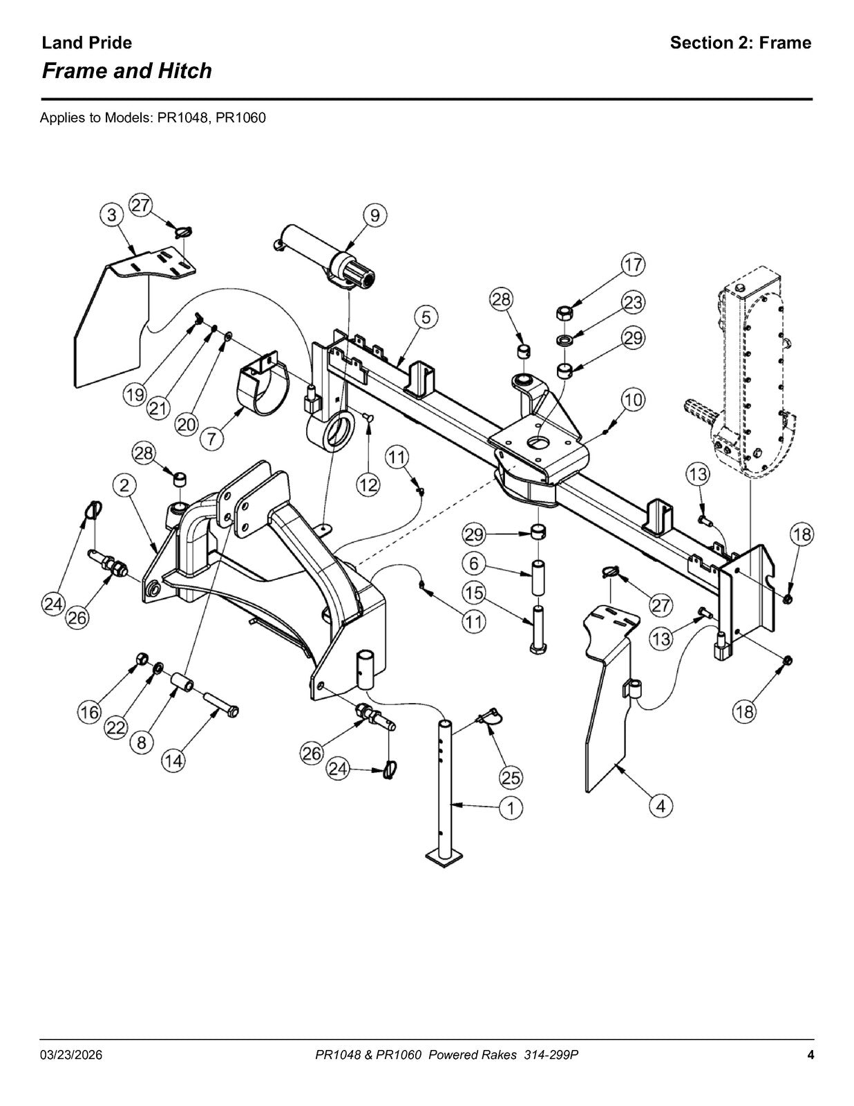 LAND PRIDE PR10 Series Powered Rake Parts Manual 2026 - WIRE BOUND - COVERS