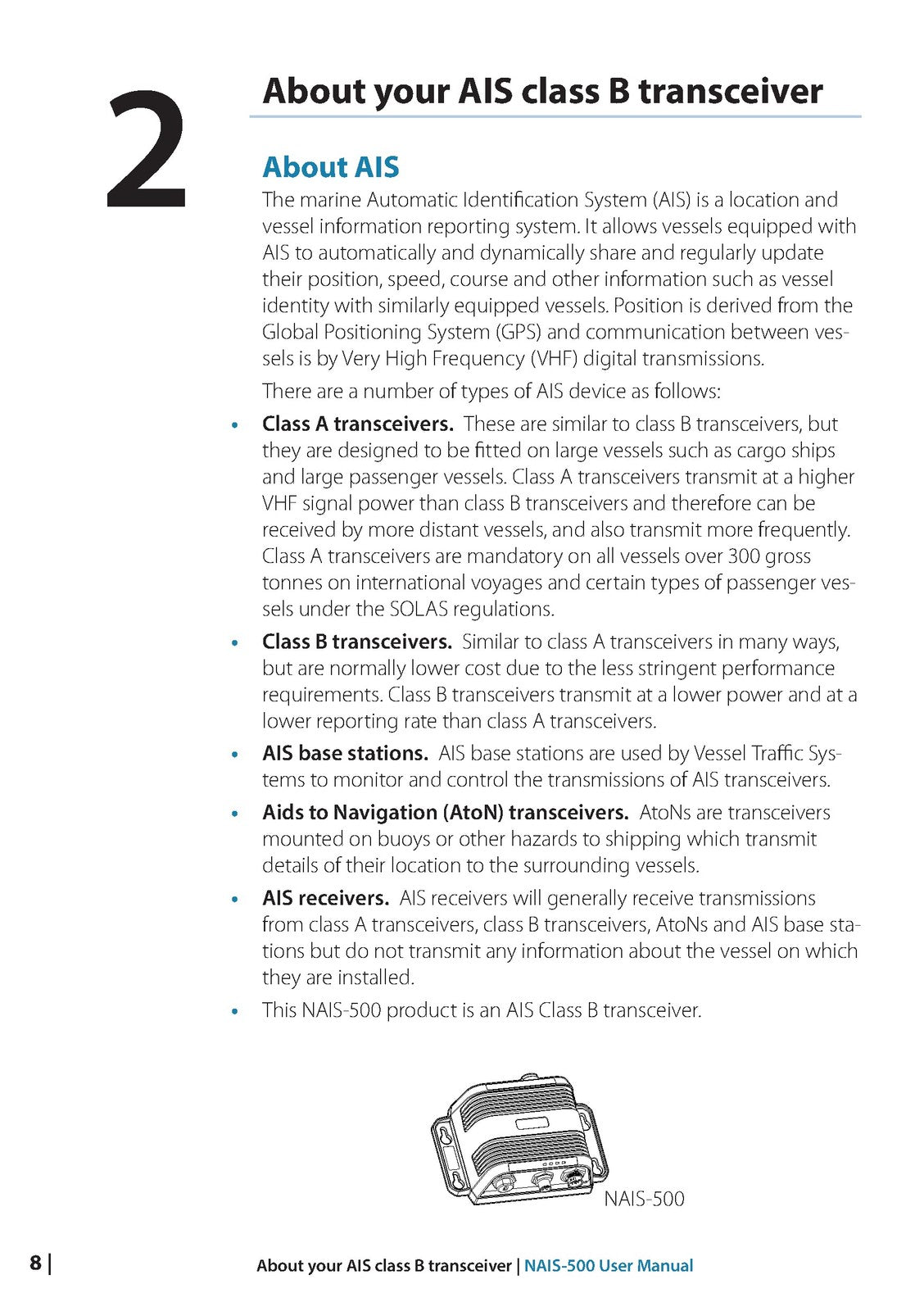 SIMRAD NAIS-500 Class B AIS Transceiver User Manual - WIRE BOUND - TOUGH COVERS