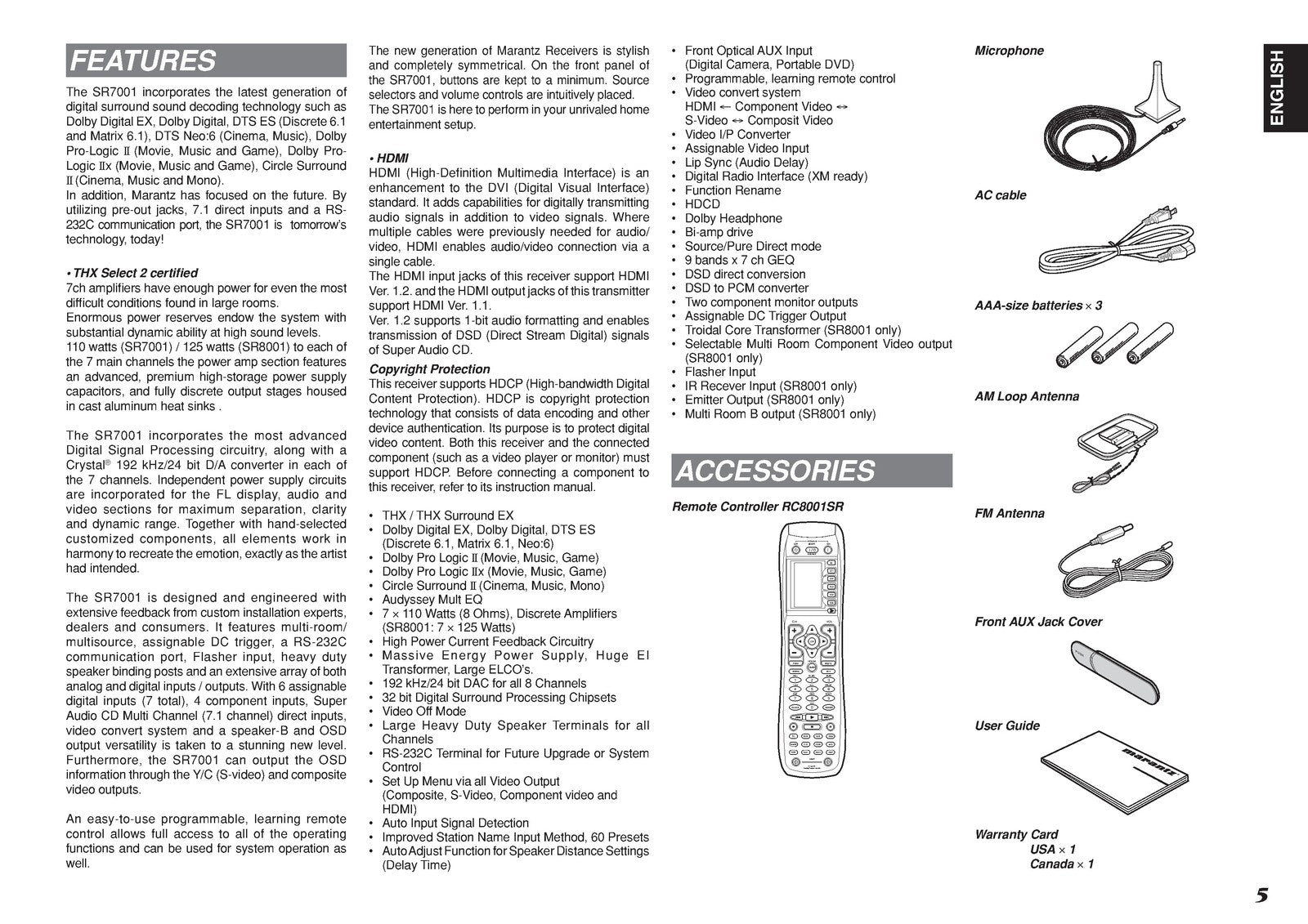 MARANTZ SR7001 SR8001 AV Surround Receiver User Guide Manual - WIRE BOUND