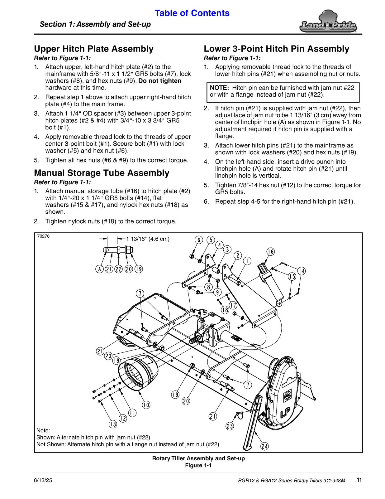 LAND PRIDE RGA12 RGR12 Series Gear Drive Rotary Tillers Operators Manual - BOUND