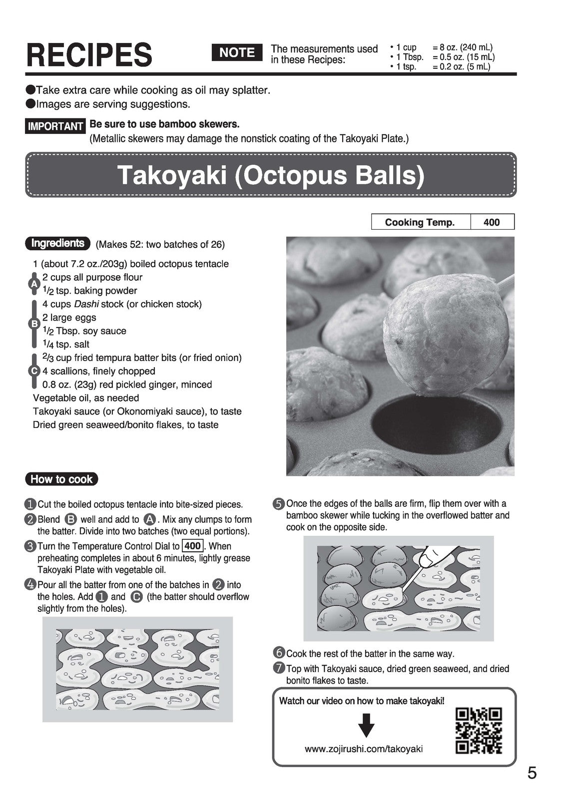 ZOJIRUSHI EA-YBC01 Takoyaki Plate EA-BDC10 Operating Instructions Manual - BOUND