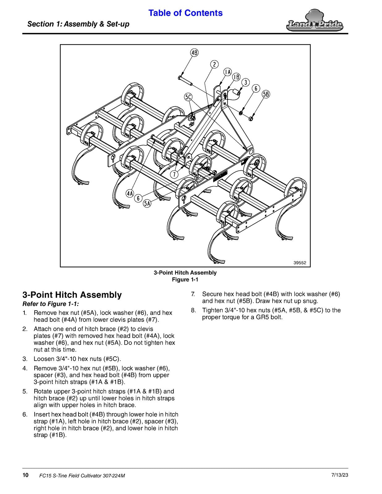 LAND PRIDE FC15 Series Field Cultivator Operators Manual - WIRE BOUND - COVERS
