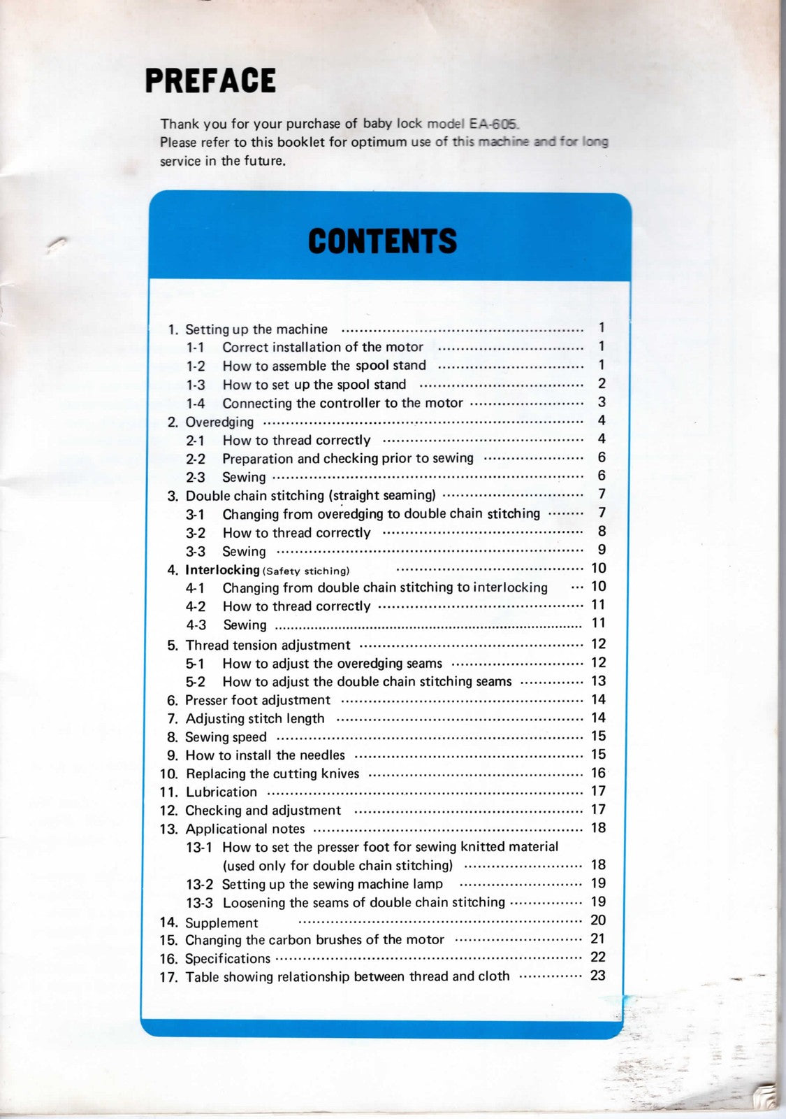 BABY LOCK EA-605 Overlock Serger Instruction Manual - WIRE BOUND - TOUGH COVERS