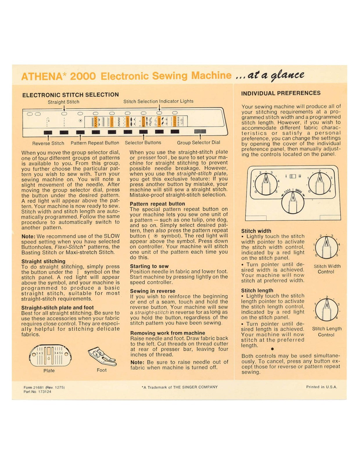 Singer Athena 2000 Operators Guide Manual COLOR - WIRE BOUND - TOUGH COVERS