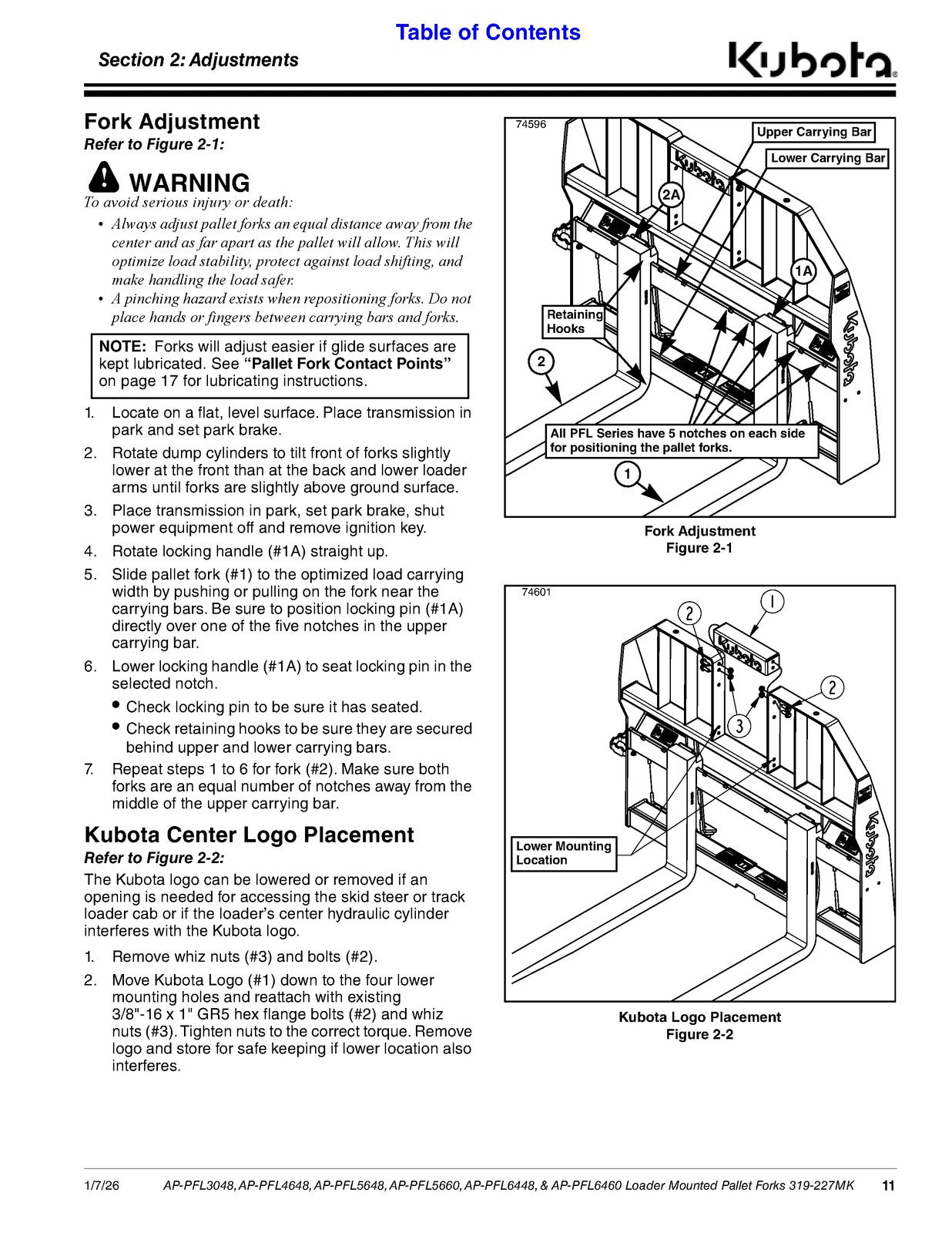 LAND PRIDE PFL46 PFL56 Pallet Forks Operators Manual - WIRE BOUND - TOUGH COVERS