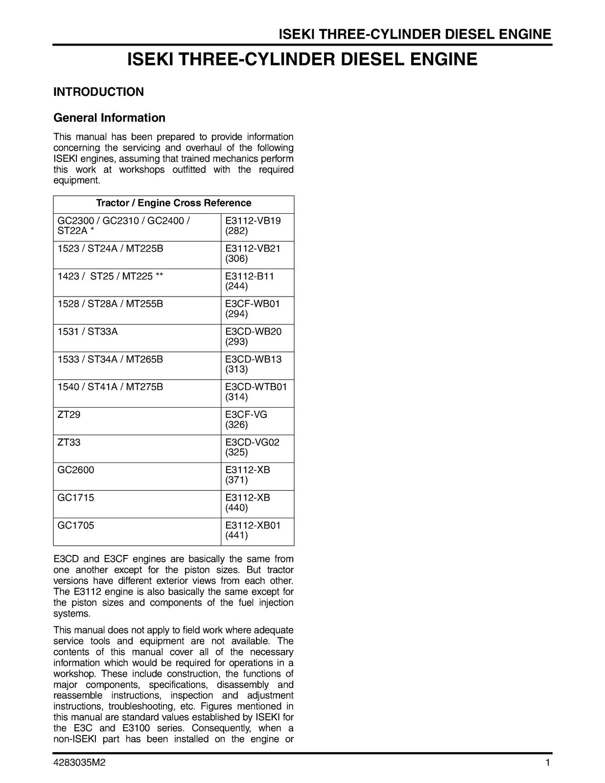 ISEKI 3 Cylinder Diesel Engine Service Manual 2005 Newer - WIRE BOUND - COVERS