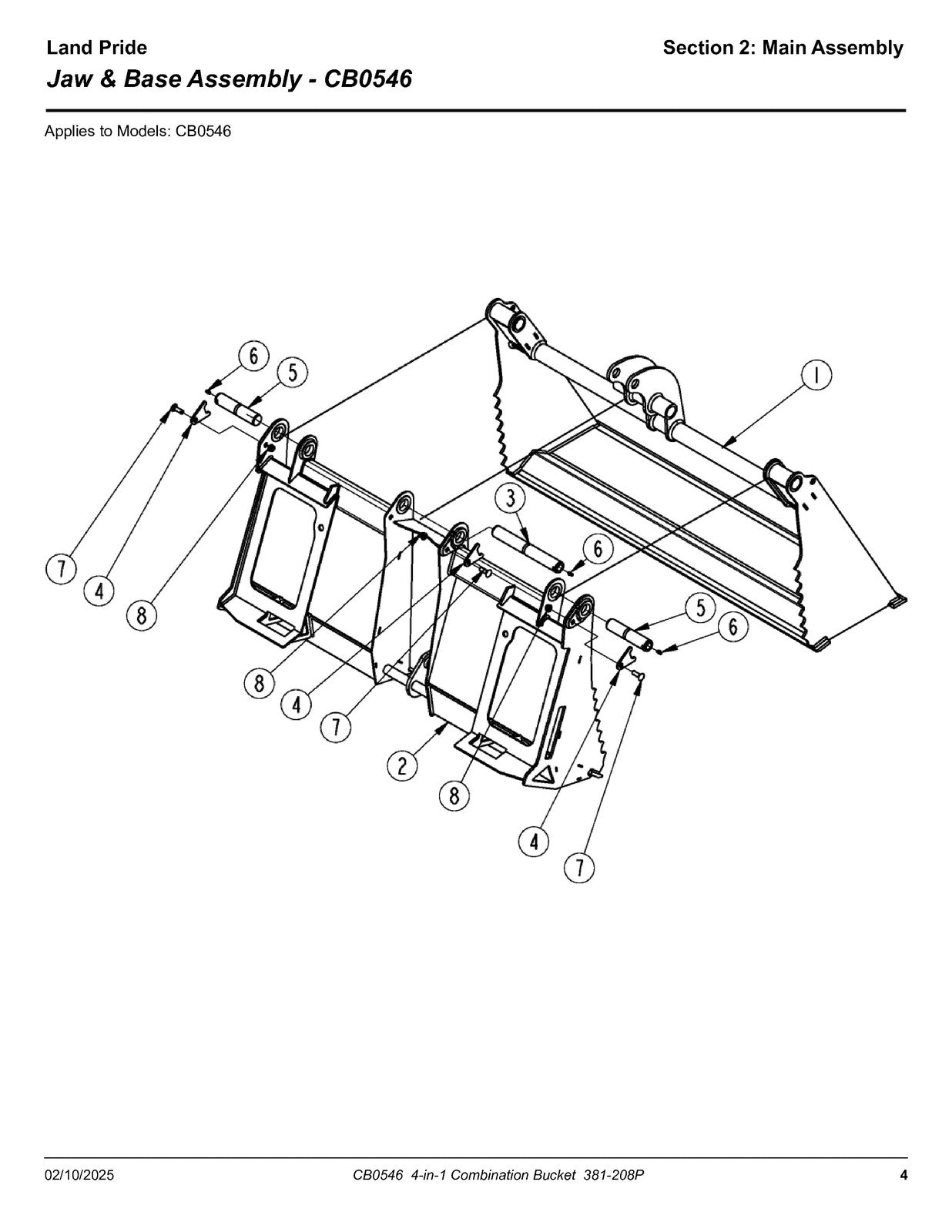 LAND PRIDE CB0546 Combo Buckets Parts Manual 2025 - WIRE BOUND - TOUGH COVERS