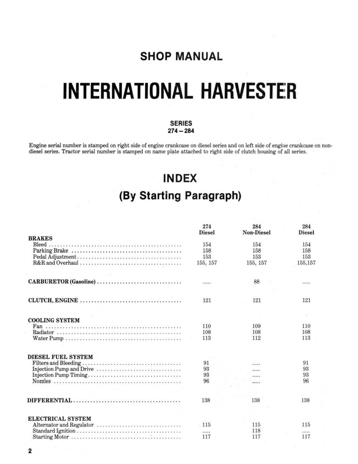 INTERNATIONAL 274 284 Tractor Service & Operators Manual BUNDLE - WIRE BOUND