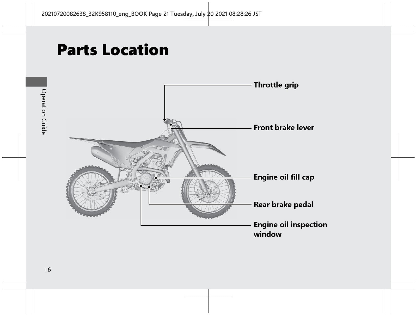 HONDA CRF250R CRF250RX Owners Manual 2021 - STEEL WIRE BOUND - PROTECTIVE COVERS