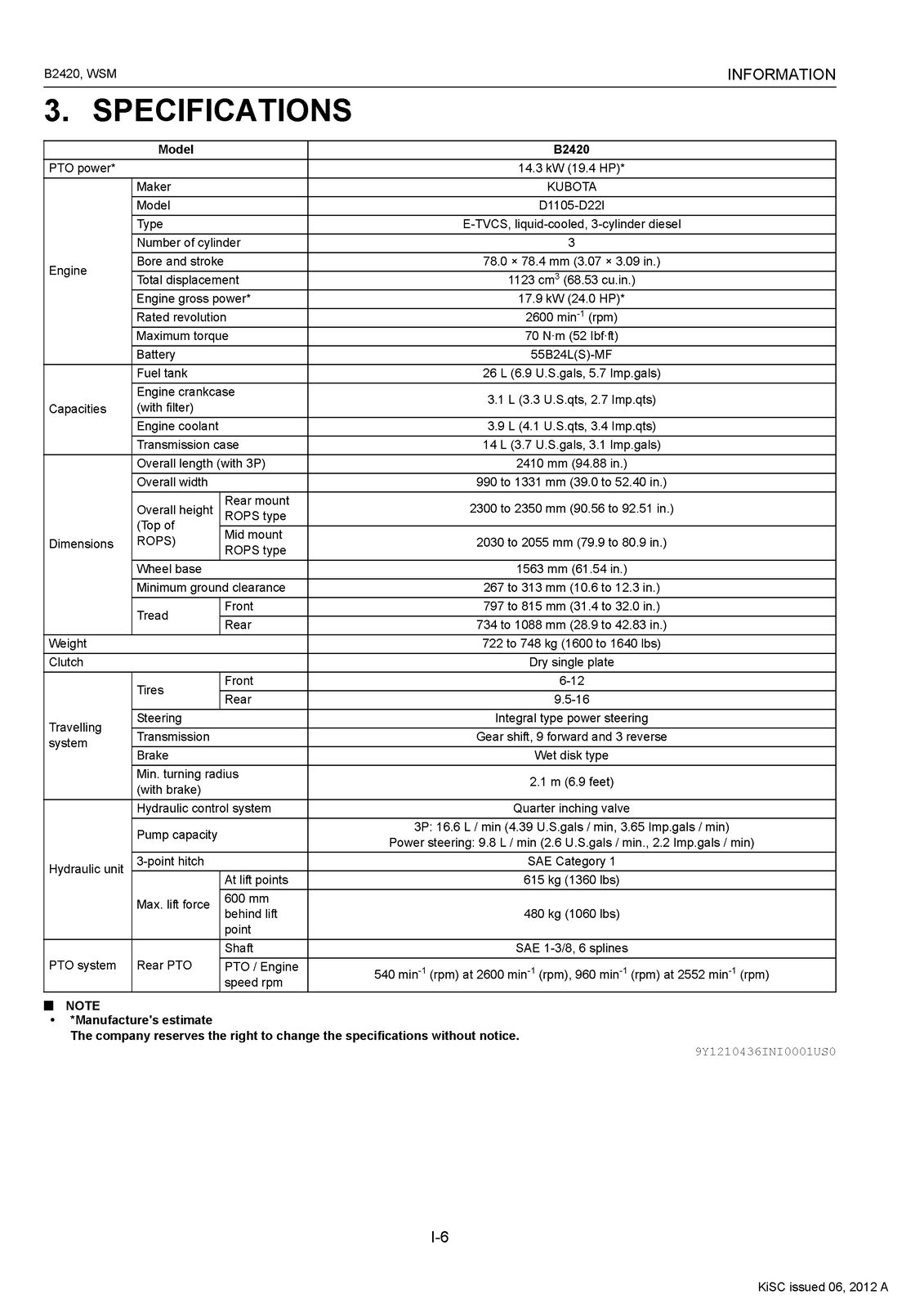 KUBOTA B2420 TRACTOR WORKSHOP MAUAL - STEEL WIRE BOUND - PROTECTIVE COVERS
