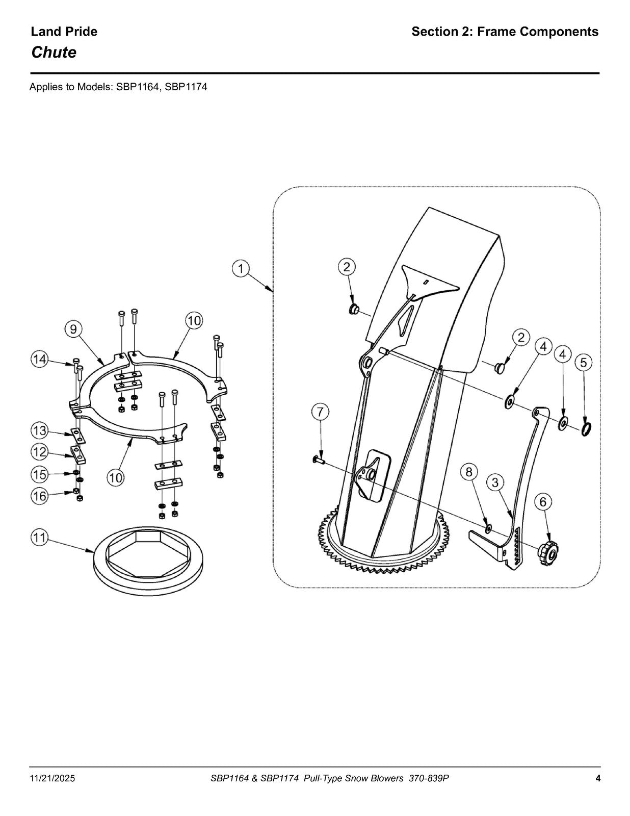 LAND PRIDE SBP11 Series Snow Blowers Parts Manual 2025 - WIRE BOUND - COVERS