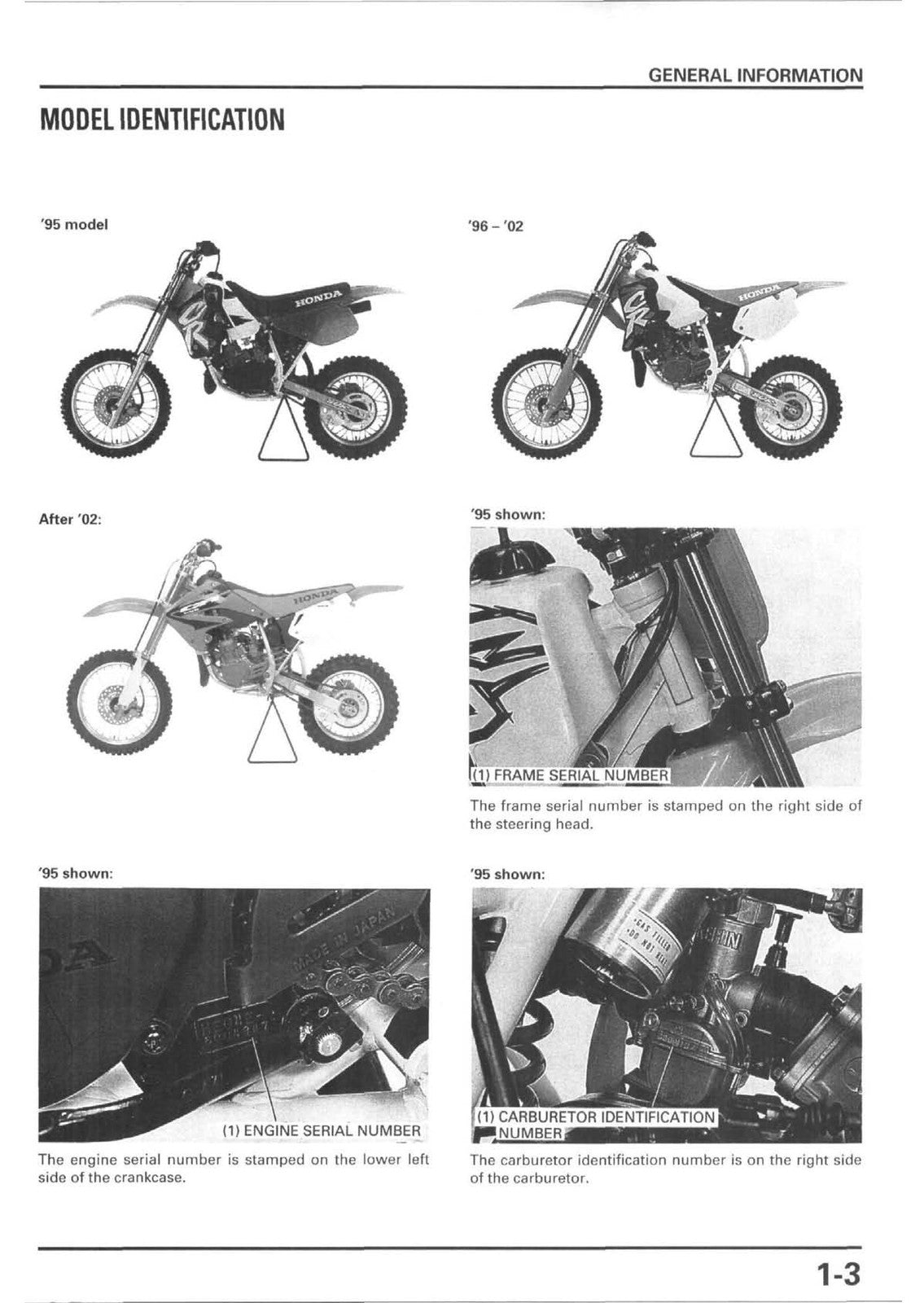 HONDA CR80R CR85R Motorcycle Service Manual 1995-2006 - WIRE BOUND - COVERS