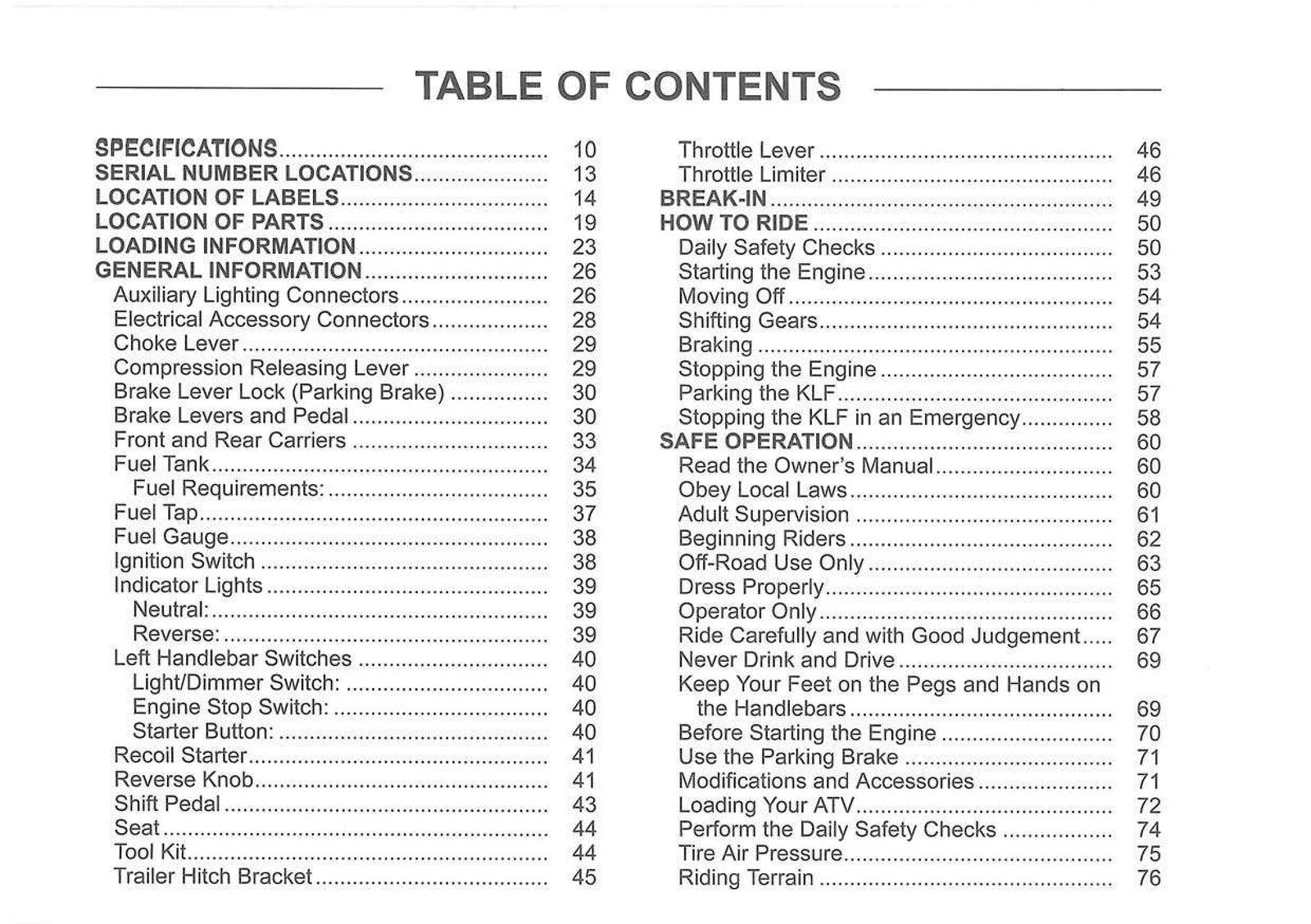 KAWASAKI Bayou 250 Owners Manual 2007 - STEEL WIRE BOUND - PROTECTIVE COVERS