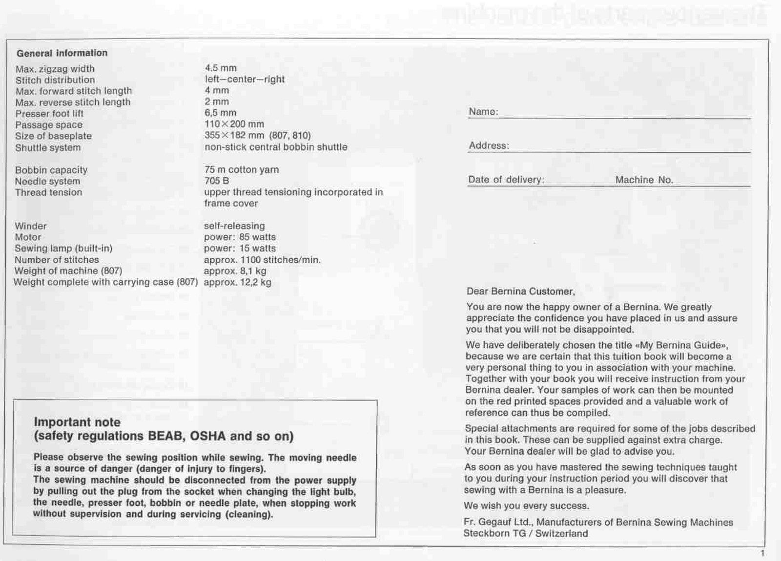 BERNINA 807 810 817 Instruction User Book Manual - WIRE BOUND - TOUGH COVERS