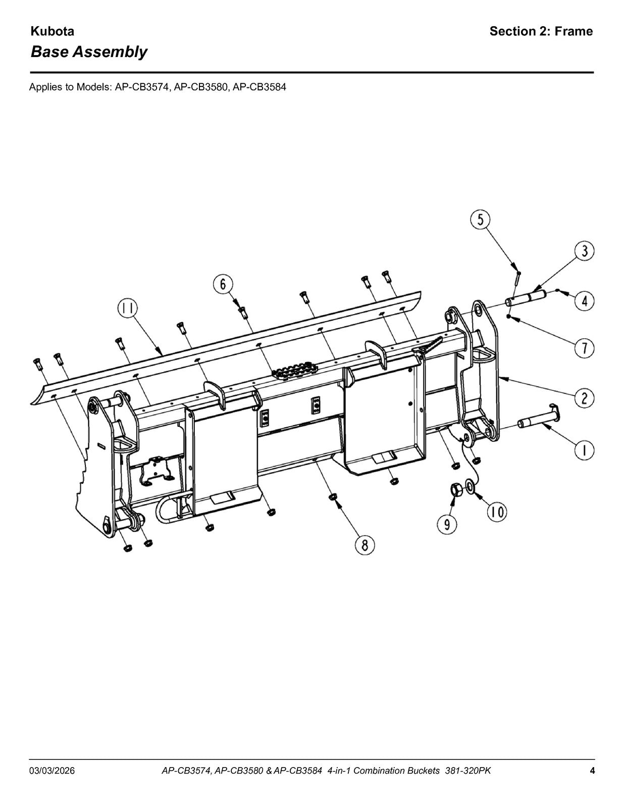 LAND PRIDE CB35 Series Combination Bucket Parts Manual 2026 - WIRE BOUND