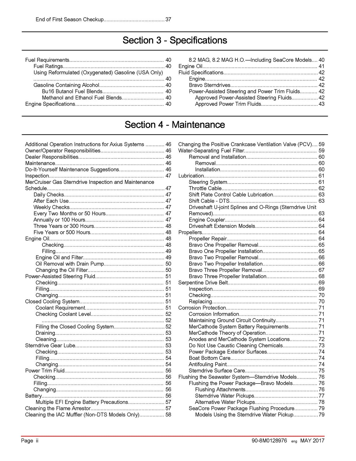 MERCURY MERCRUISER 82L MAG HO SeaCore Sterndrive Maintenance Manual 2017