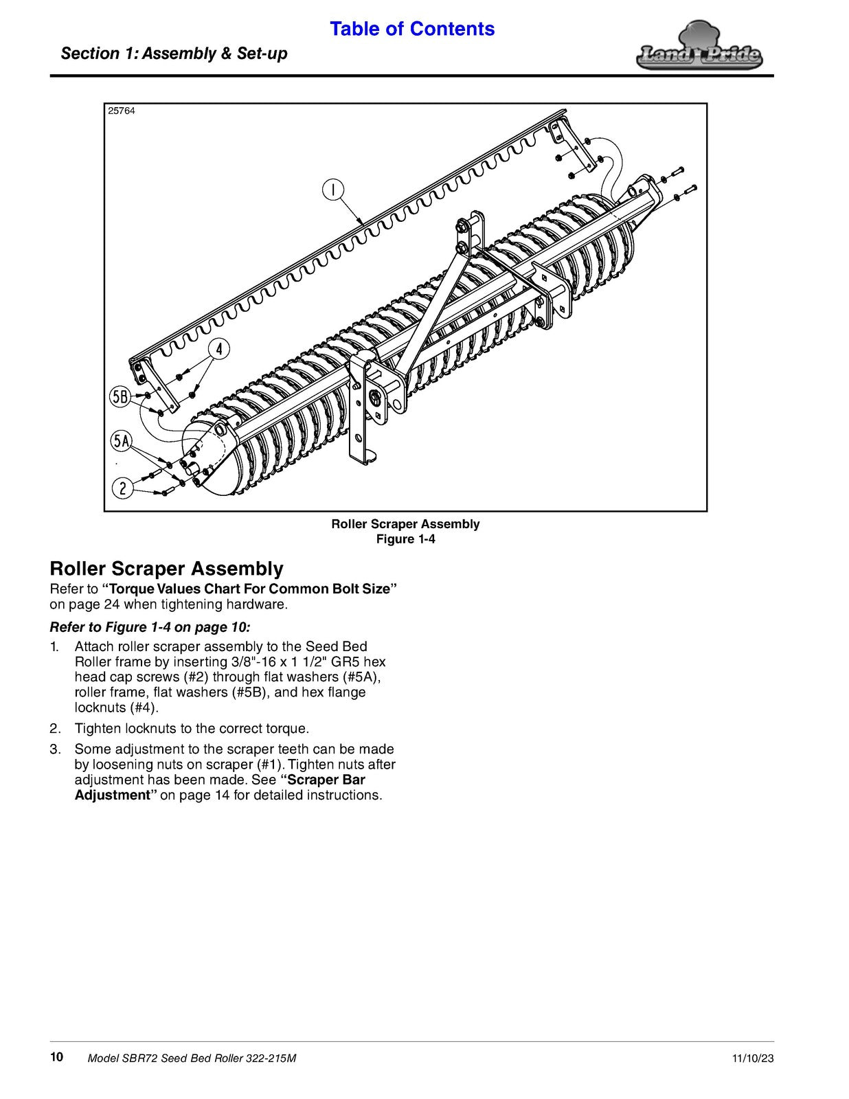 LAND PRIDE SBR Series Seed Bed Rollers Operators Manual - WIRE BOUND - COVERS