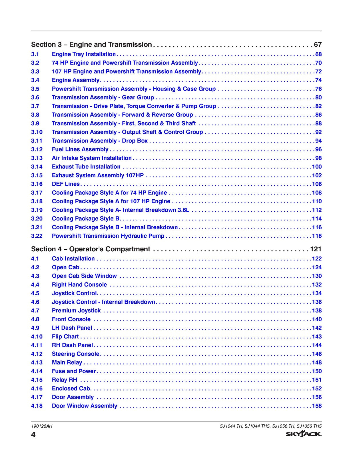 SKYJACK SJ1044 TH SJ1056 TH Telehandler Parts Manual 2021 - WIRE BOUND - COVERS