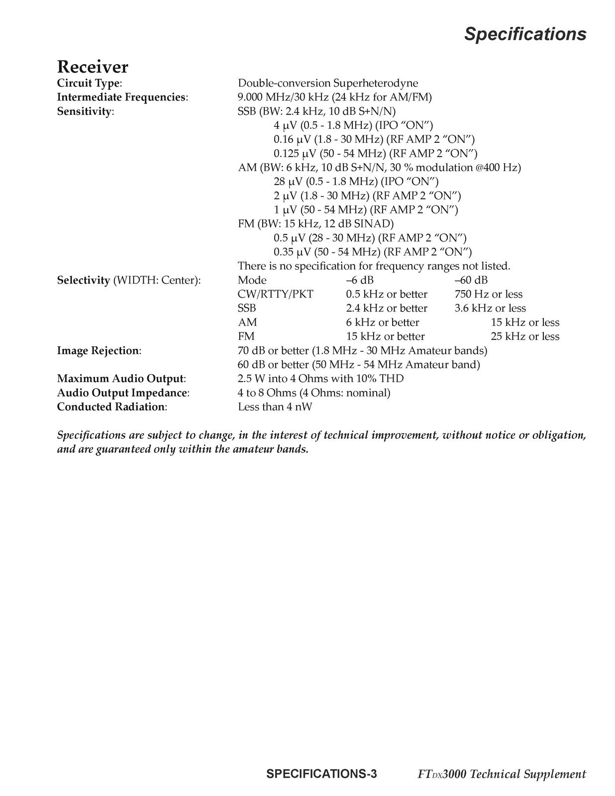 YAESU FTDX3000 Transceiver Technical Supplement Manual, BOUND, COVERS, FOLDOUTS