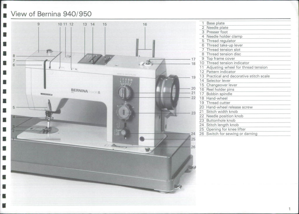 BERNINA 940 950 Favorit Industrial Instruction Manual - WIRE BOUND - COVERS