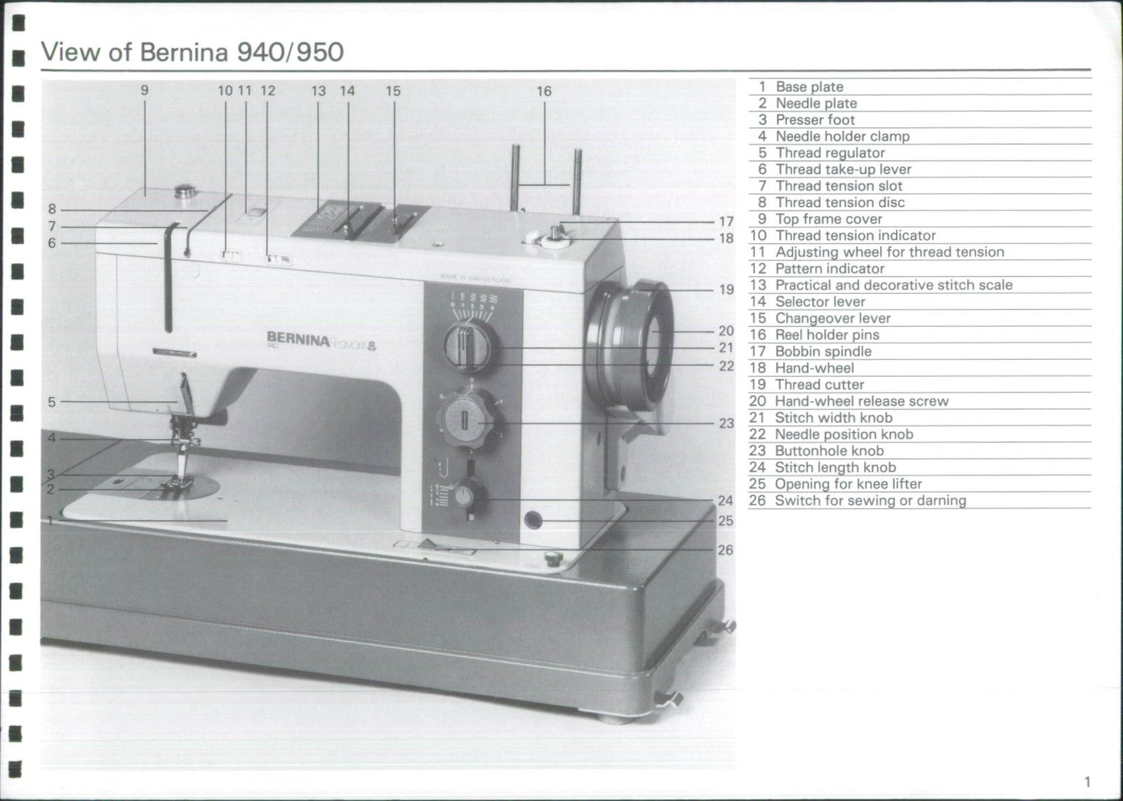 BERNINA 940 950 Favorit Industrial Instruction Manual - WIRE BOUND - COVERS