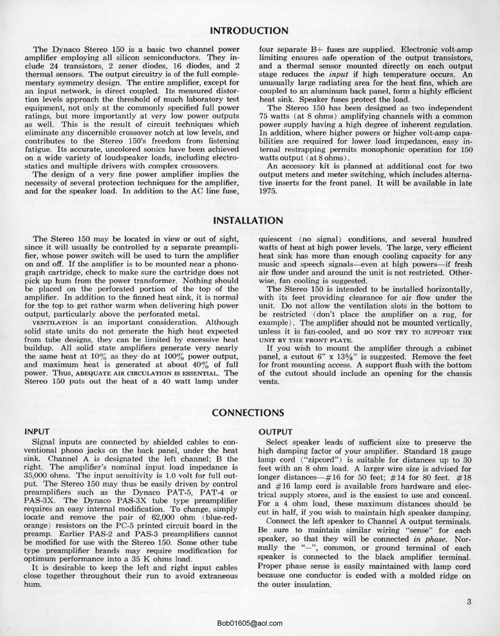 DYNACO STEREO 150 AMPLIFIER OPERATION MANUAL - STEEL WIRE BOUND - TOUGH COVERS