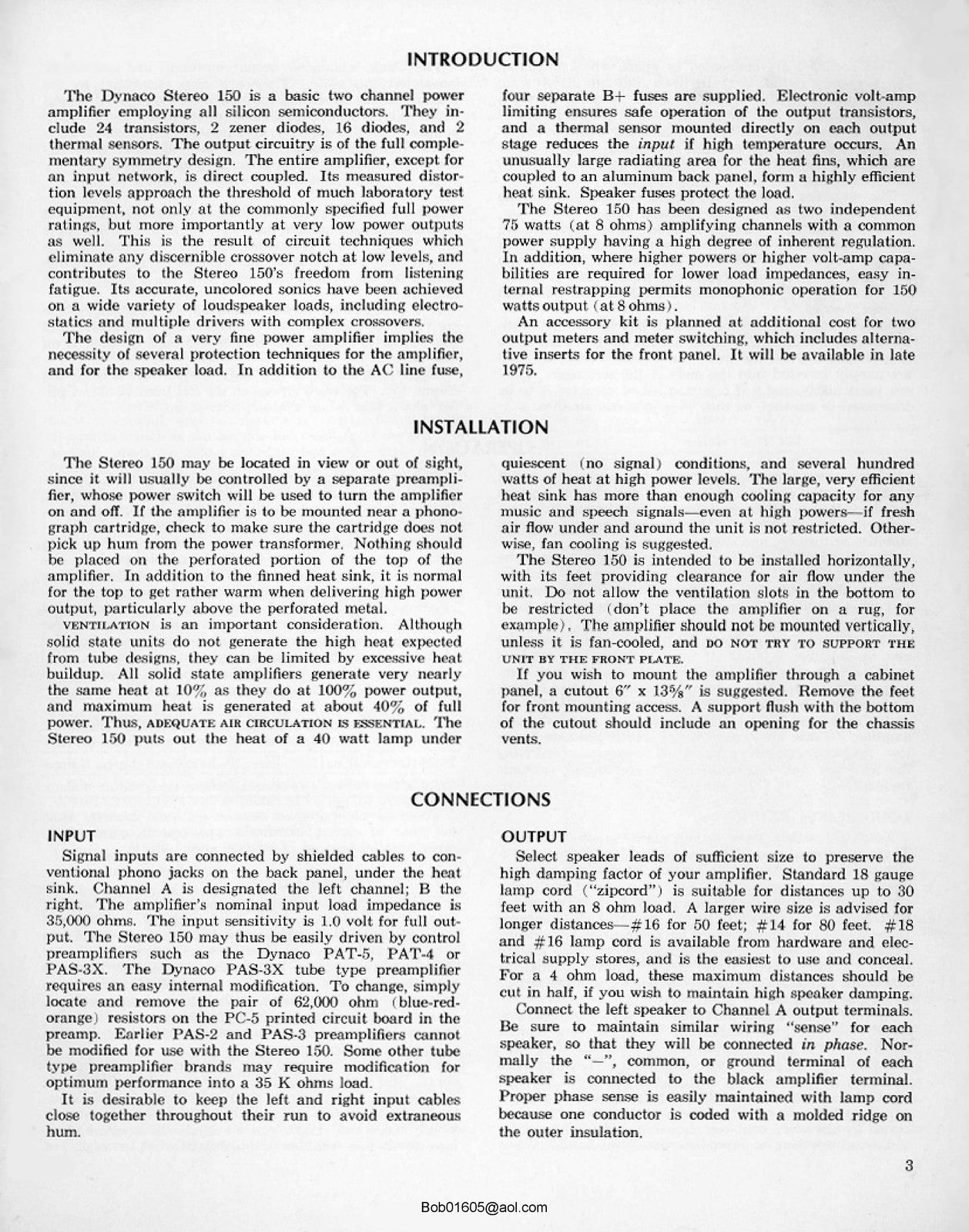 DYNACO STEREO 150 AMPLIFIER OPERATION MANUAL - STEEL WIRE BOUND - TOUGH COVERS