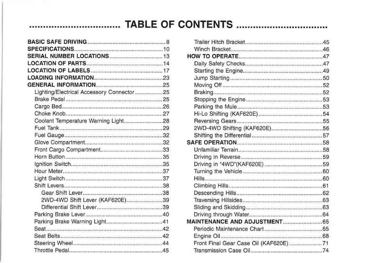 KAWASAKI Mule 3010 3020 3000 Utility Vehicle Owners Manual - WIRE BOUND - COVERS