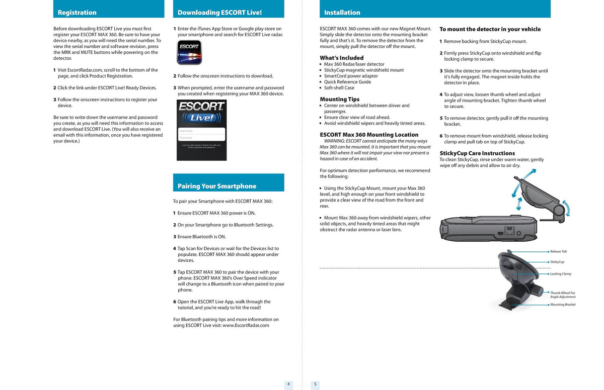 ESCORT Max 360 Radar Laser Detector Owners Manual 2015 - WIRE BOUND - COVERS