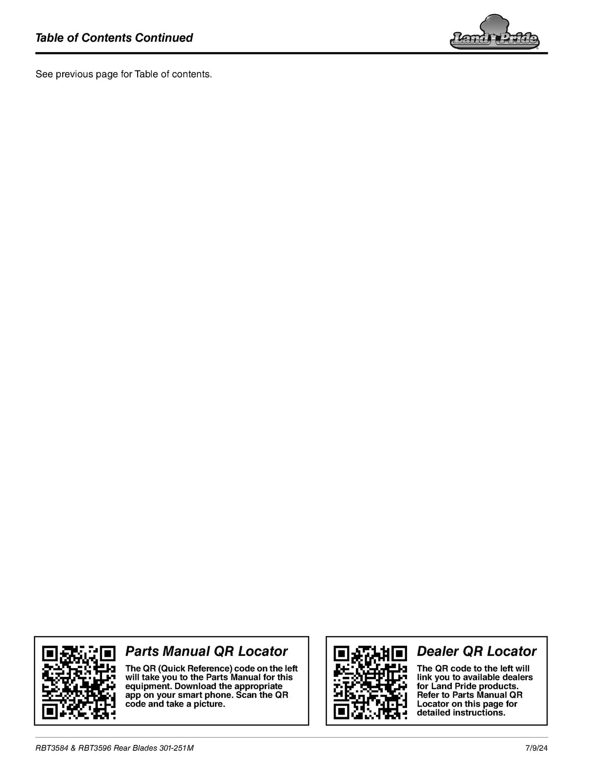 LAND PRIDE RBT35 Series Rear Blades Operators Manual - WIRE BOUND - TOUGH COVERS