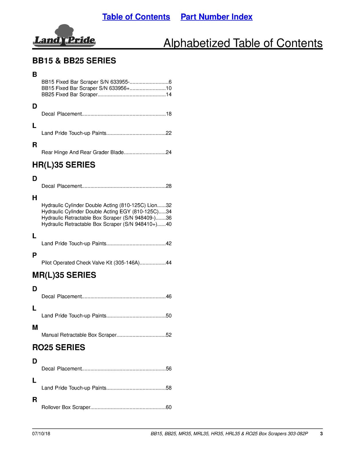 LAND PRIDE BB15 Series Box Scrapers Parts Manual 2019 - WIRE BOUND - COVERS